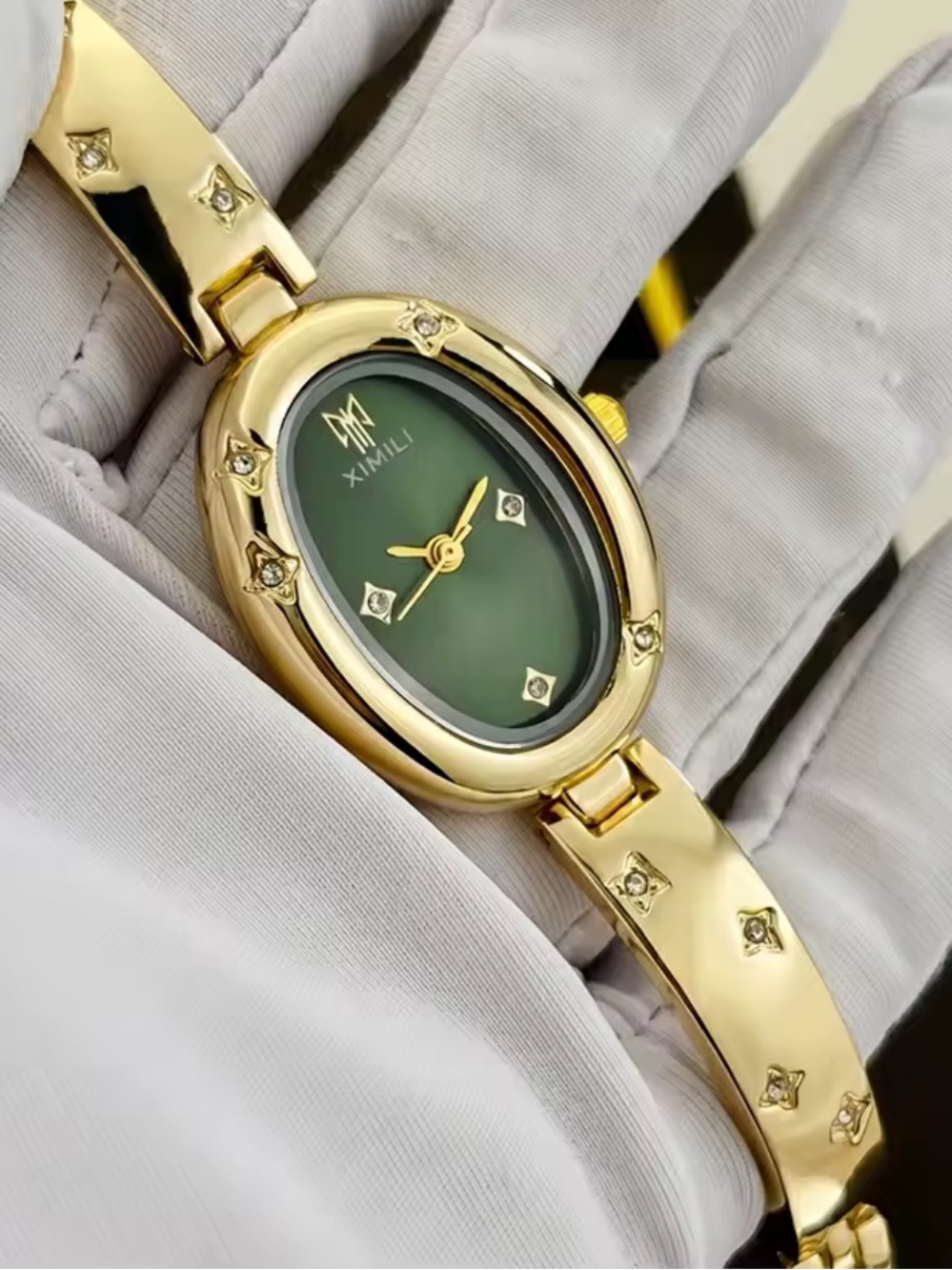 Anthropologie Gold-Tone Bracelet Watch with Emerald Green Dial